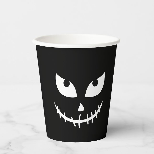 Gobelets En Papier Citrouille noire effrayante de summerween Hallowee (Recto)