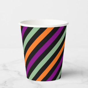 Gobelets En Papier Citrouille, rayures diagonales violettes, vertes e