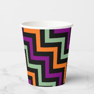 Gobelets En Papier Citrouille, violet, vert et noir Diagonal Chevron