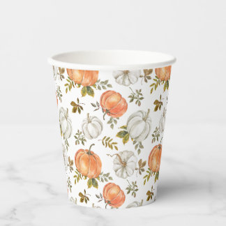 Gobelets En Papier Citrouilles d'aquarelle et Motif d'automne de feui