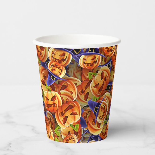 Gobelets En Papier Citrouilles d'Halloween (Recto)