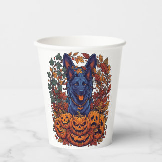 Gobelets En Papier Citrouilles d'Halloween Pitbull Bleu Feuilles d'Au