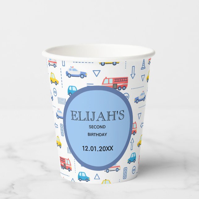 Gobelets En Papier City Transport Camion Deuxième fête d'anniversaire (Recto)
