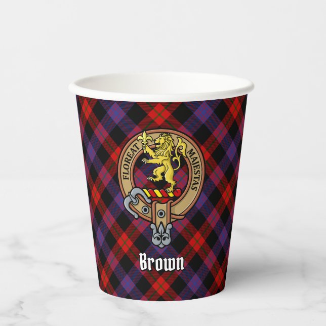 Gobelets En Papier Clan Brown Crest sur Tartan (Recto)