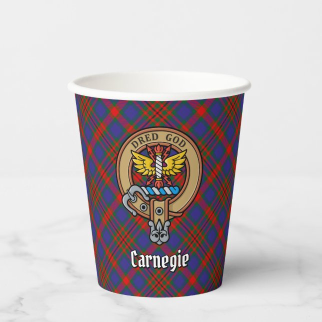 Gobelets En Papier Clan Carnegie Crest sur Tartan (Recto)