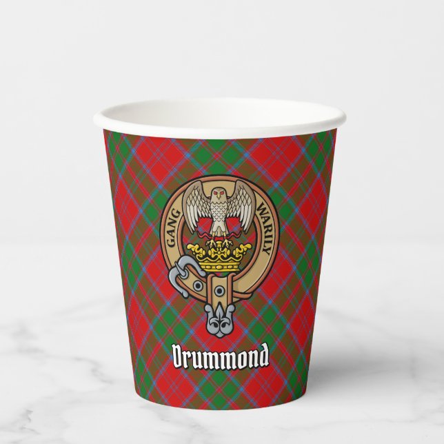 Gobelets En Papier Clan Drummond Crest sur Tartan (Recto)