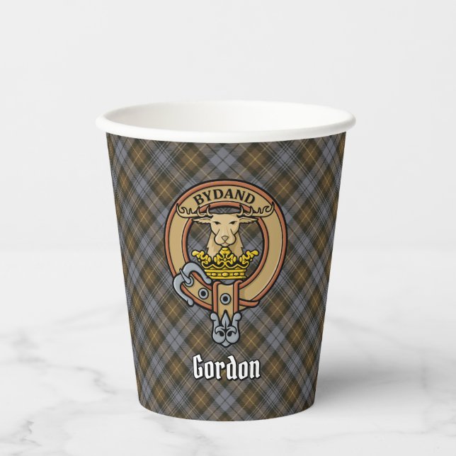 Gobelets En Papier Clan Gordon Crest sur les tasses de papier Tartan  (Recto)
