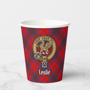 Gobelets En Papier Clan Leslie Crest sur Red Tartan