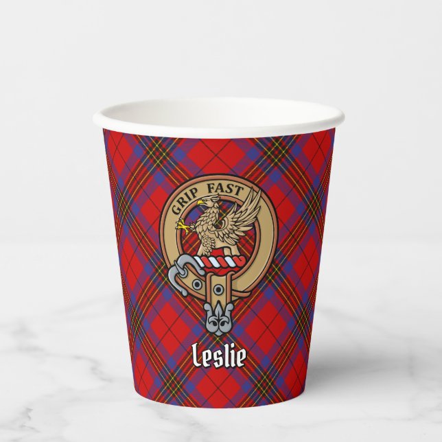 Gobelets En Papier Clan Leslie Crest sur Red Tartan (Recto)