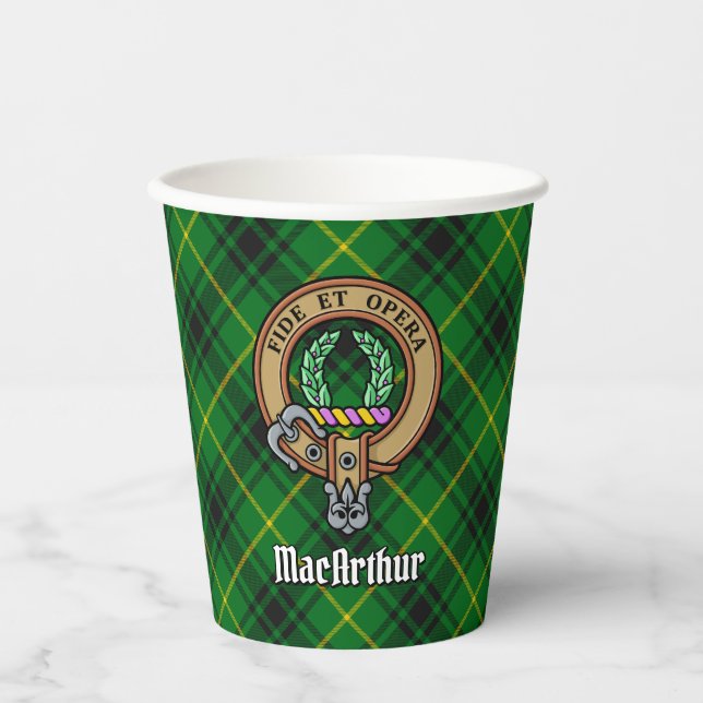 Gobelets En Papier Clan MacArthur Crest sur Tartan (Recto)
