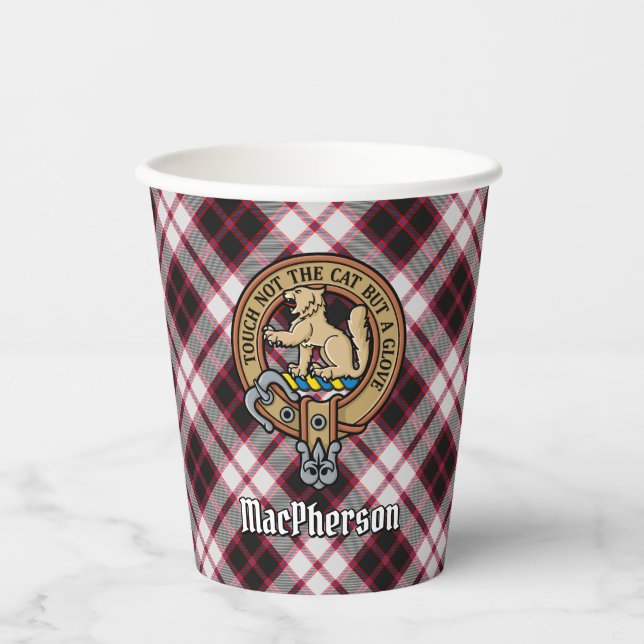 Gobelets En Papier Clan MacPherson Crest sur la chasse Tartan (Recto)