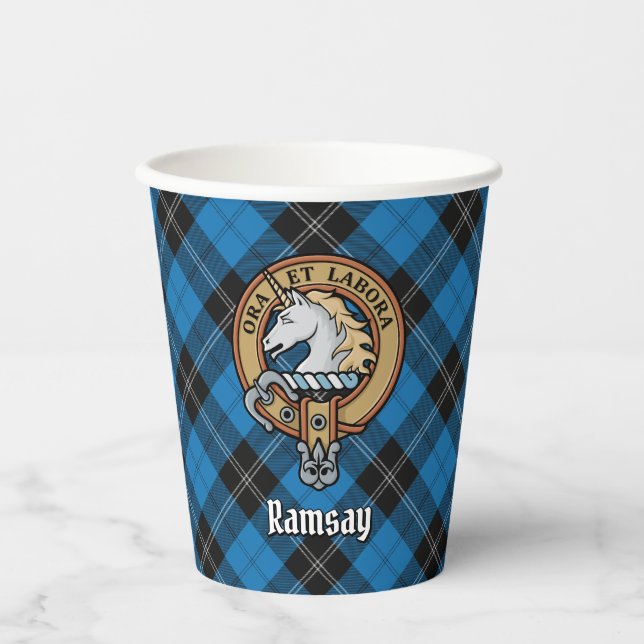 Gobelets En Papier Clan Ramsay Crest sur Blue Hunter Tartan (Recto)