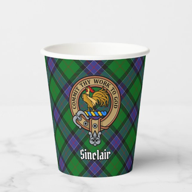 Gobelets En Papier Clan Sinclair Crest sur la chasse Tartan (Recto)