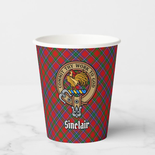 Gobelets En Papier Clan Sinclair Crest sur Tartan (Recto)