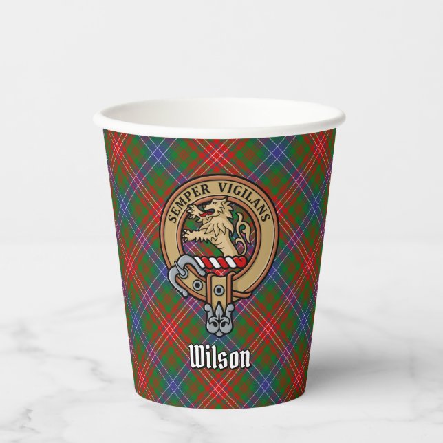 Gobelets En Papier Clan Wilson Crest sur Tartan moderne (Recto)