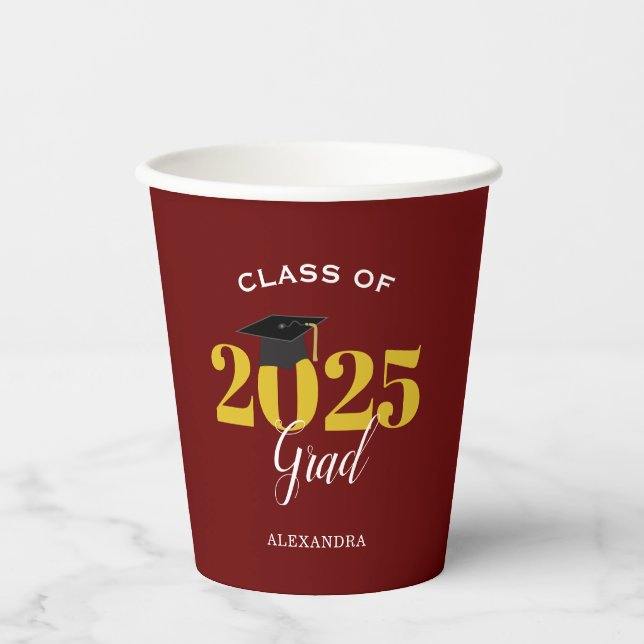 Gobelets En Papier Class of 2023 Grad Simple Maroon and Gold (Recto)