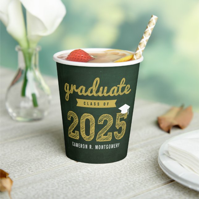 Gobelets En Papier Classe De 2025 Chalkboard Sketch Graduation Party (Insitu)