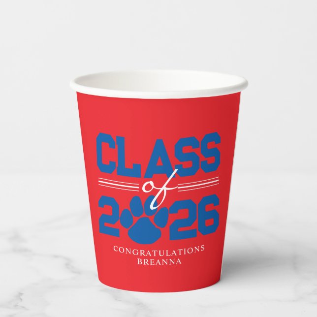Gobelets En Papier Classe de graduation Red & Blue Pawprint (Verso)