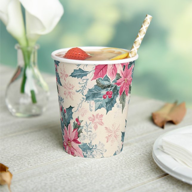 Gobelets En Papier Classic Christmas Poinsettia Flowers Paper Cup (Insitu)
