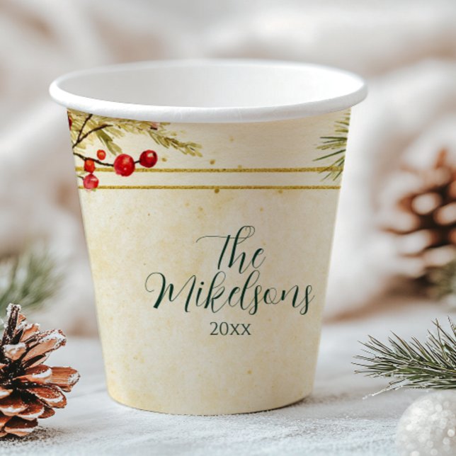 Gobelets En Papier Classic Holly Berry fête de Noël (Créateur téléchargé)