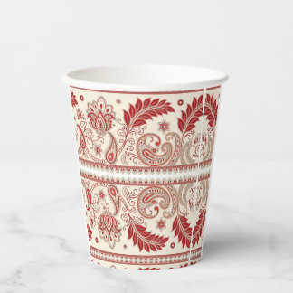 Gobelets En Papier Classic Paisley Garden Motif - Décor Rouge & Beige