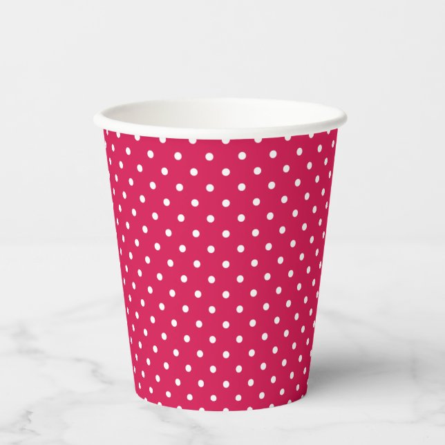 Gobelets En Papier Classic Polka Dot White - Raspberry Red (Recto)