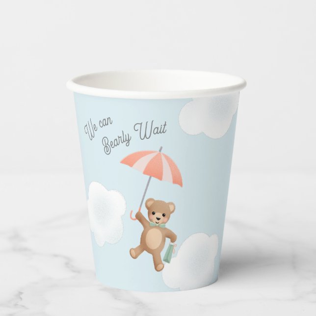 Gobelets En Papier Classic Teddy Bear Pastel Bearly Wait Baby shower (Recto)