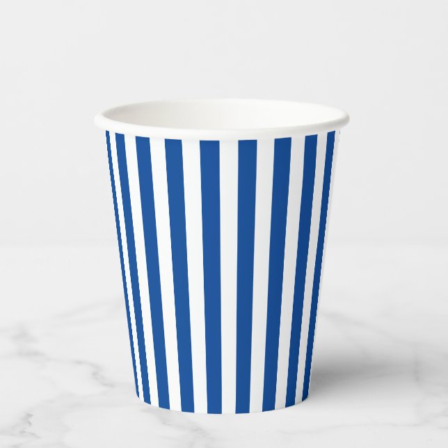 Gobelets En Papier Classique Rayé Vertical Bleu Marine Blanc (Recto)