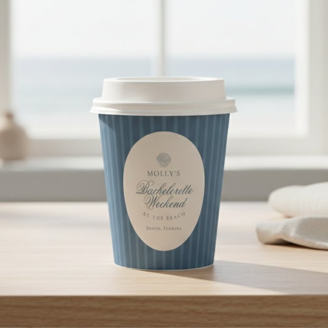 Gobelets En Papier Coastal Blue Stripe Bachelorette (Coastal Blue Stripe Bachelorette Paper Cups)