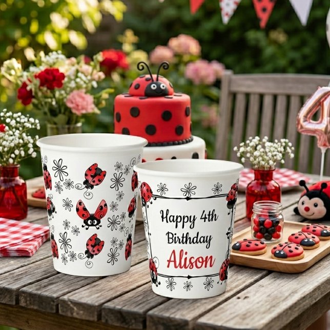 Gobelets En Papier Coccinelles Capricieuses Anniversaire (Créateur téléchargé)