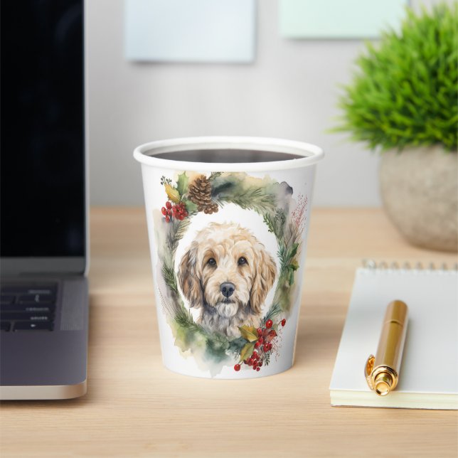 Gobelets En Papier Cockapoo Christmas Wreath Festive Pup (Insitu)
