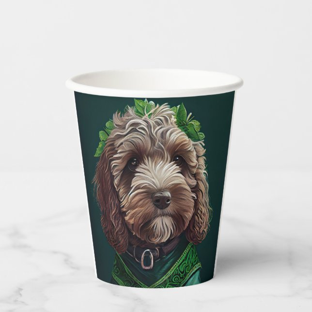 Gobelets En Papier Cockapoo Dog en robe de fête St. Patrick (Recto)