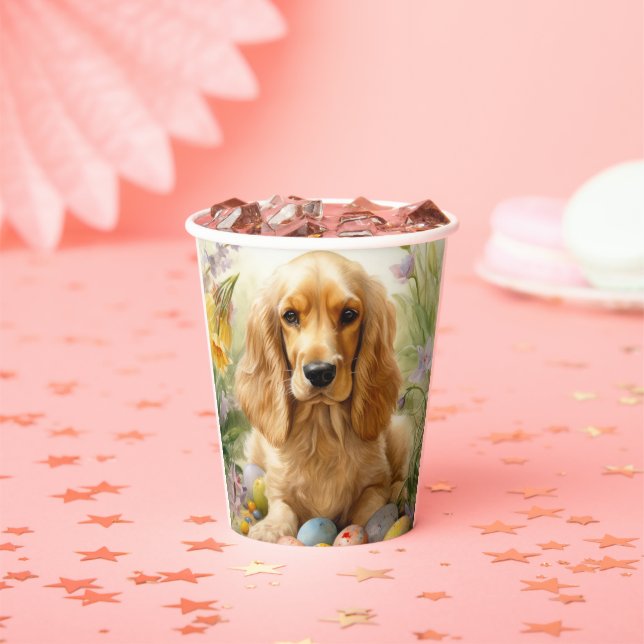 Gobelets En Papier Cocker Spaniel avec œufs de Pâques Vacances  (Insitu)