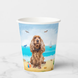 Gobelets En Papier Cocker Spaniel Chien sur la plage