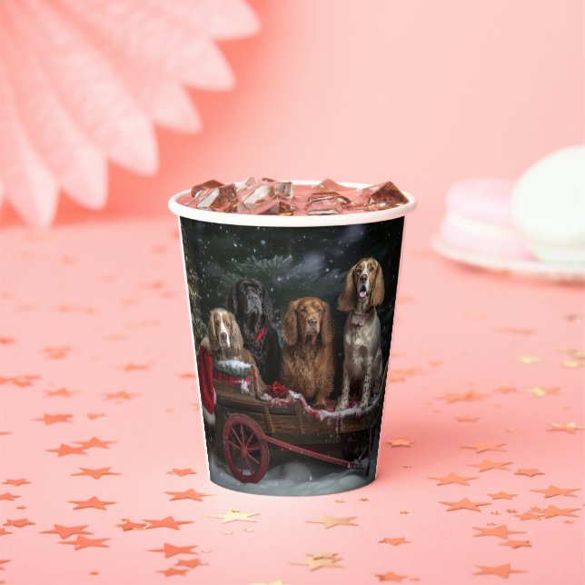Gobelets En Papier Cocker Spaniel enneigé Traîneau Décor de Noël  (Insitu)