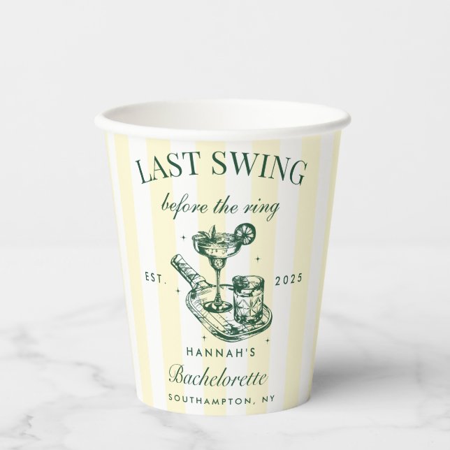 Gobelets En Papier Cocktail Pickleball Bach rayures vertes et jaunes (Recto)