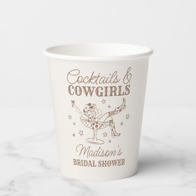 Gobelets En Papier Cocktails Beige et Rodéo de Cowgirls pour une Mari (Verso)