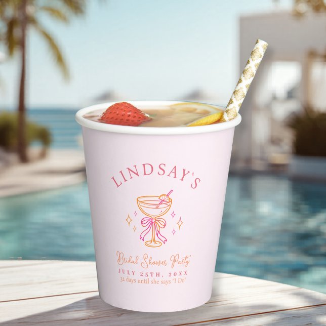 Gobelets En Papier Coctail Bridal Shower Pink (Coctail Bridal Shower Pink Paper Cups)