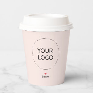 Gobelets En Papier Code QR de logo d'entreprise à coeur simple rose p