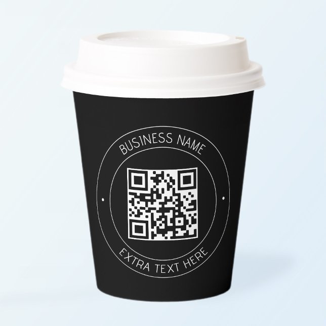 Gobelets En Papier Code QR et texte modifiable | Noir et blanc (Créateur téléchargé)