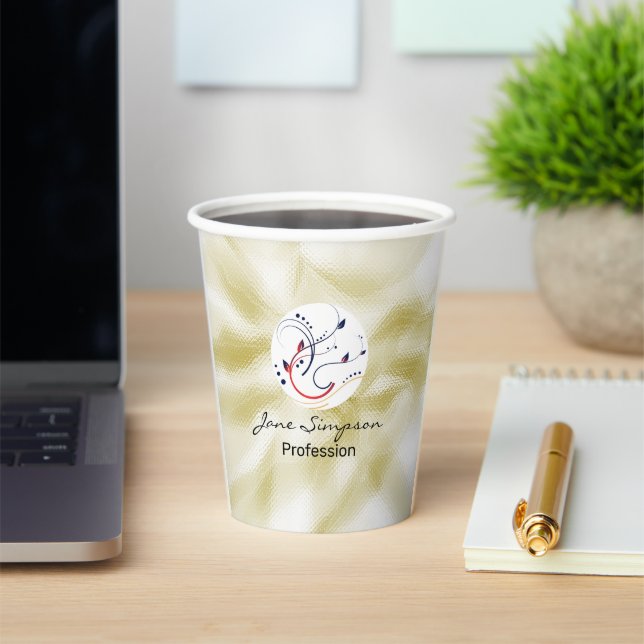 Gobelets En Papier Code QR Logo Élégant Texture Or (Insitu)