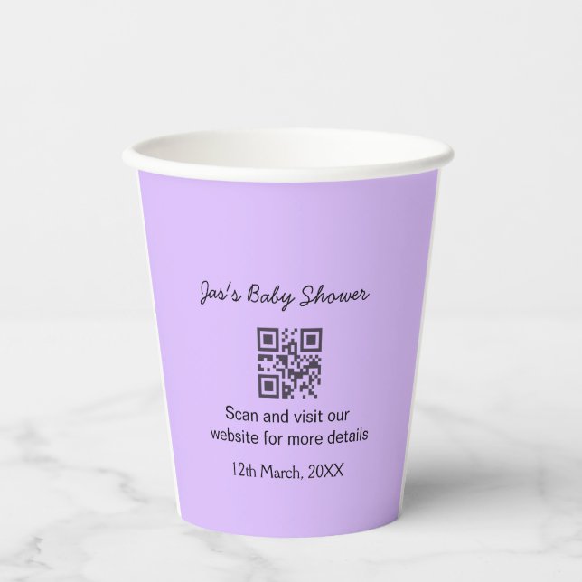 Gobelets En Papier Code QR simple pour baby shower avec nom personnal (Recto)