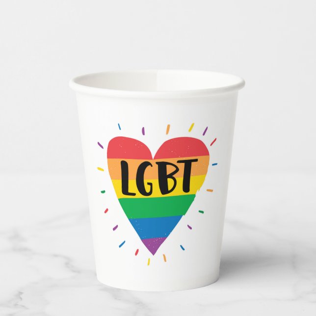 Gobelets En Papier Coeur arc-en-ciel LGBT (Gauche)