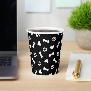 Gobelets En Papier Coeur Chien Paws Et Os Noir