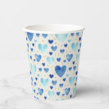 Cœurs aquarelle bleus sereins et paillettes dorées