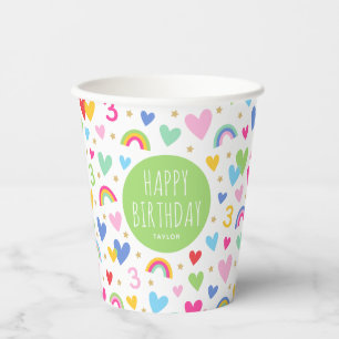 Gobelets En Papier Coeurs arc-en-ciel 3e anniversaire fête Green Cust