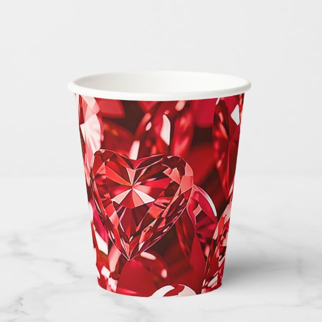 Gobelets En Papier Coeurs Diamants en Cristal Rouge (Recto)
