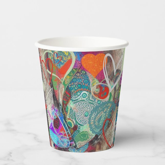 Gobelets En Papier Coeurs et Paisley (Recto)