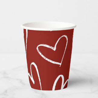Gobelets En Papier Coeurs rouges et blancs