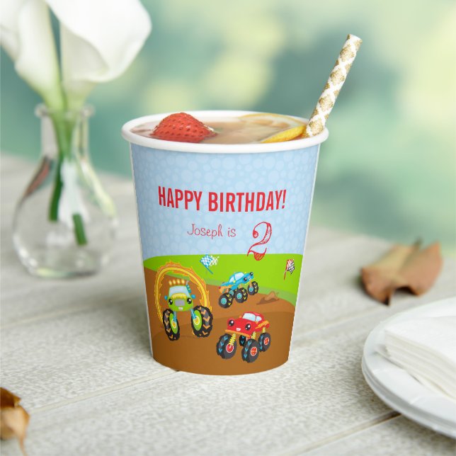 Gobelets En Papier Colful Birthday Boy Monster Trucks with Age (Insitu)